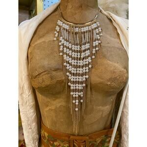 vintage pearl bib necklace choker with tassels fringe necklace y2k jewelry chain